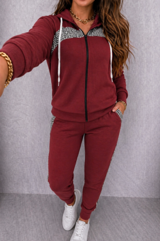 2231 Conjunto Cida blusa manga longa ziper capuz e calça jogger pied poule moletom