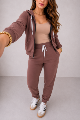 2231 Conjunto Cida blusa ziper capuz e calça jogger moletom