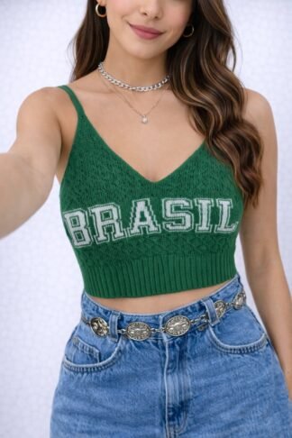 2224 Cropped Paula Brasil core tricô