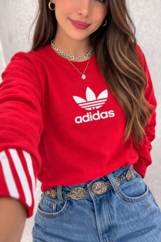 2591 Blusa manga longa moletom Adidas faixa no punho