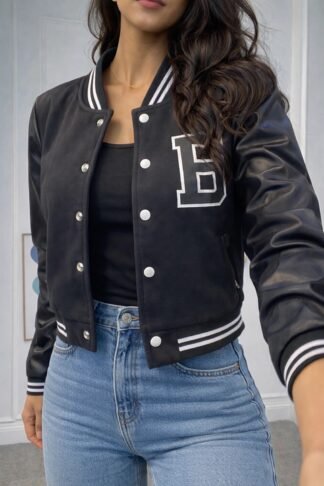 1710 Jaqueta bomber colegial manga courino