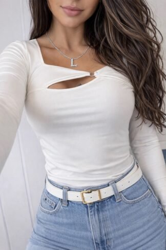 2226 Blusa Gabriel manga longa transpassada fivela argolinha
