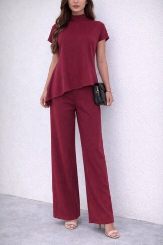 2243 Conjunto Burga blusa manga curta assimétrica e calça pantalona