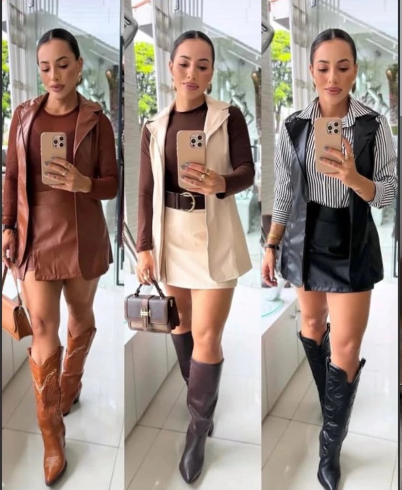 2247 Conjunto Miss max colete e shorts saia courino - Imagem 2