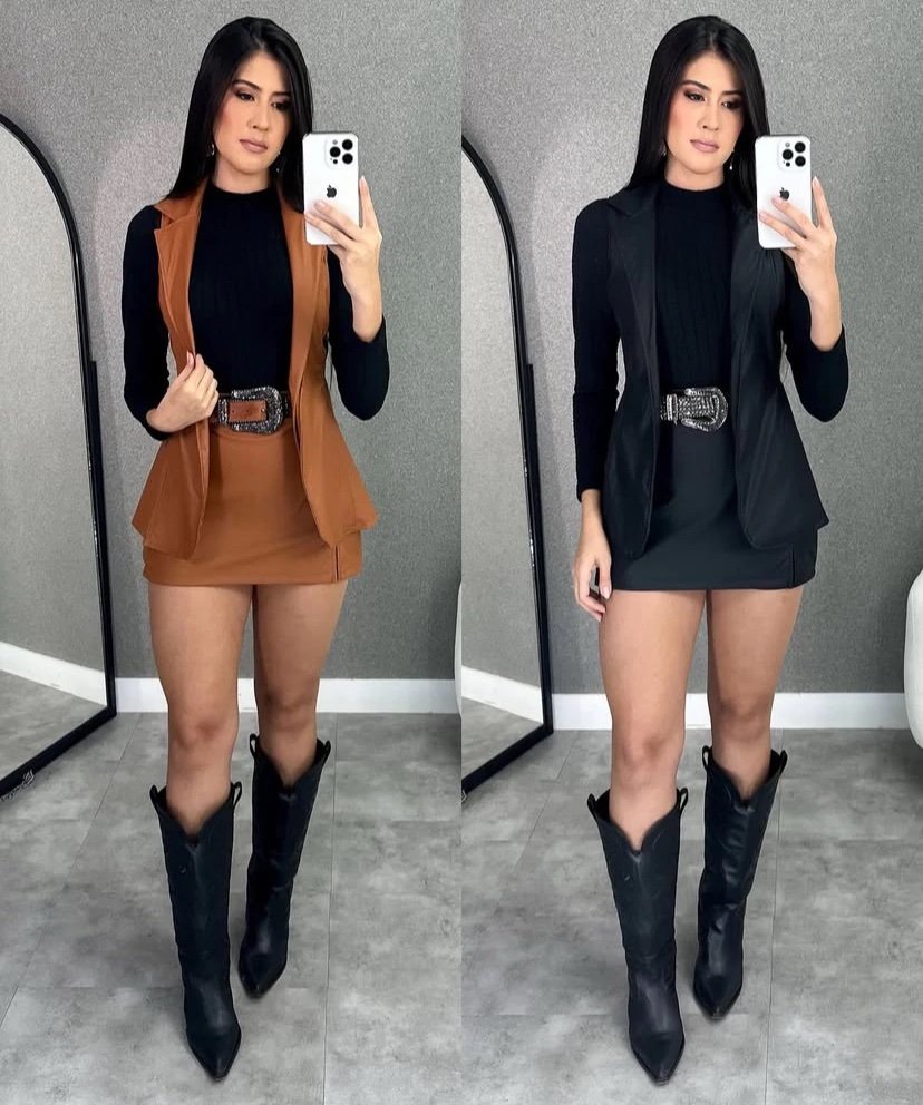 2247 Conjunto Miss max colete e shorts saia courino - Imagem 3