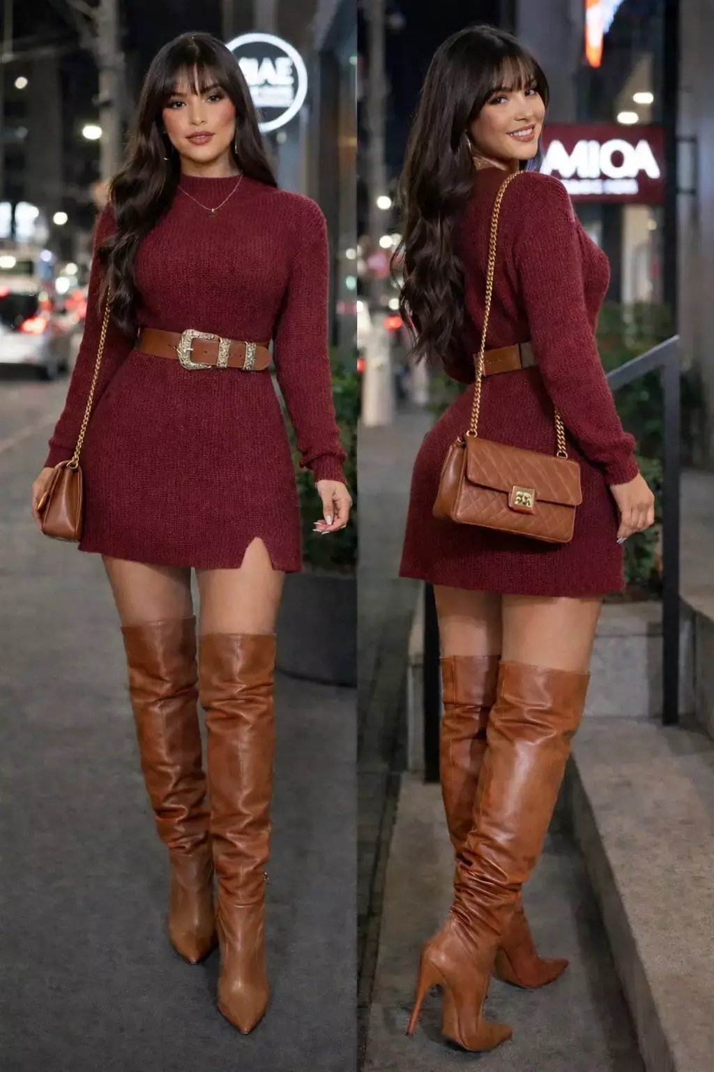 2516 Vestido Ale curto fenda manga longa tricô - Imagem 3