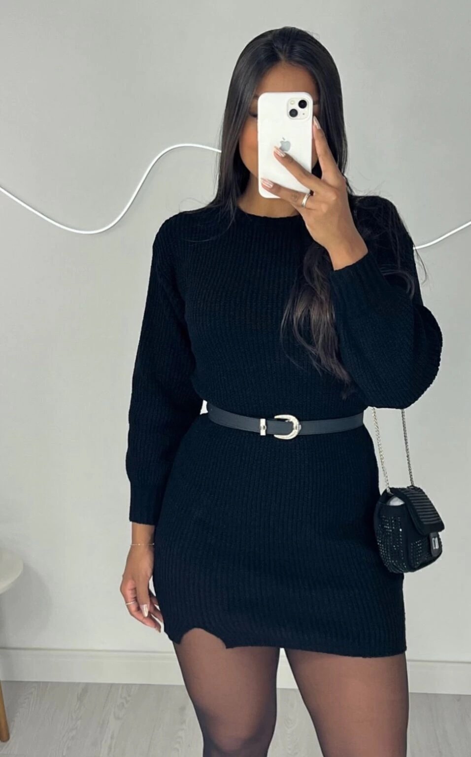 2516 Vestido Ale curto fenda manga longa tricô - Imagem 6