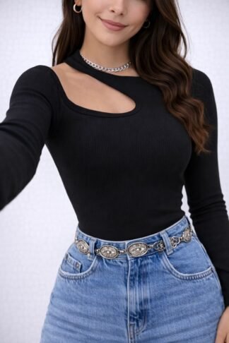 2218 Body Lorena manga longa ombro aberto