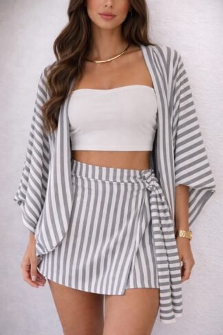 2215 Conjunto Kimono e shorts saia listras