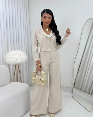 2286 Conjunto Diva blazer curto e calça pantalona alfaiataria