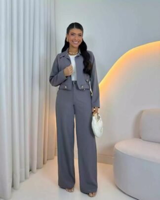 2286 Conjunto Diva jaqueta botão estilo Zara e calça pantalona alfaiataria