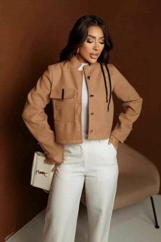 2286 Jaqueta Diva estilo Zara detalhes faixa fivela lã batida