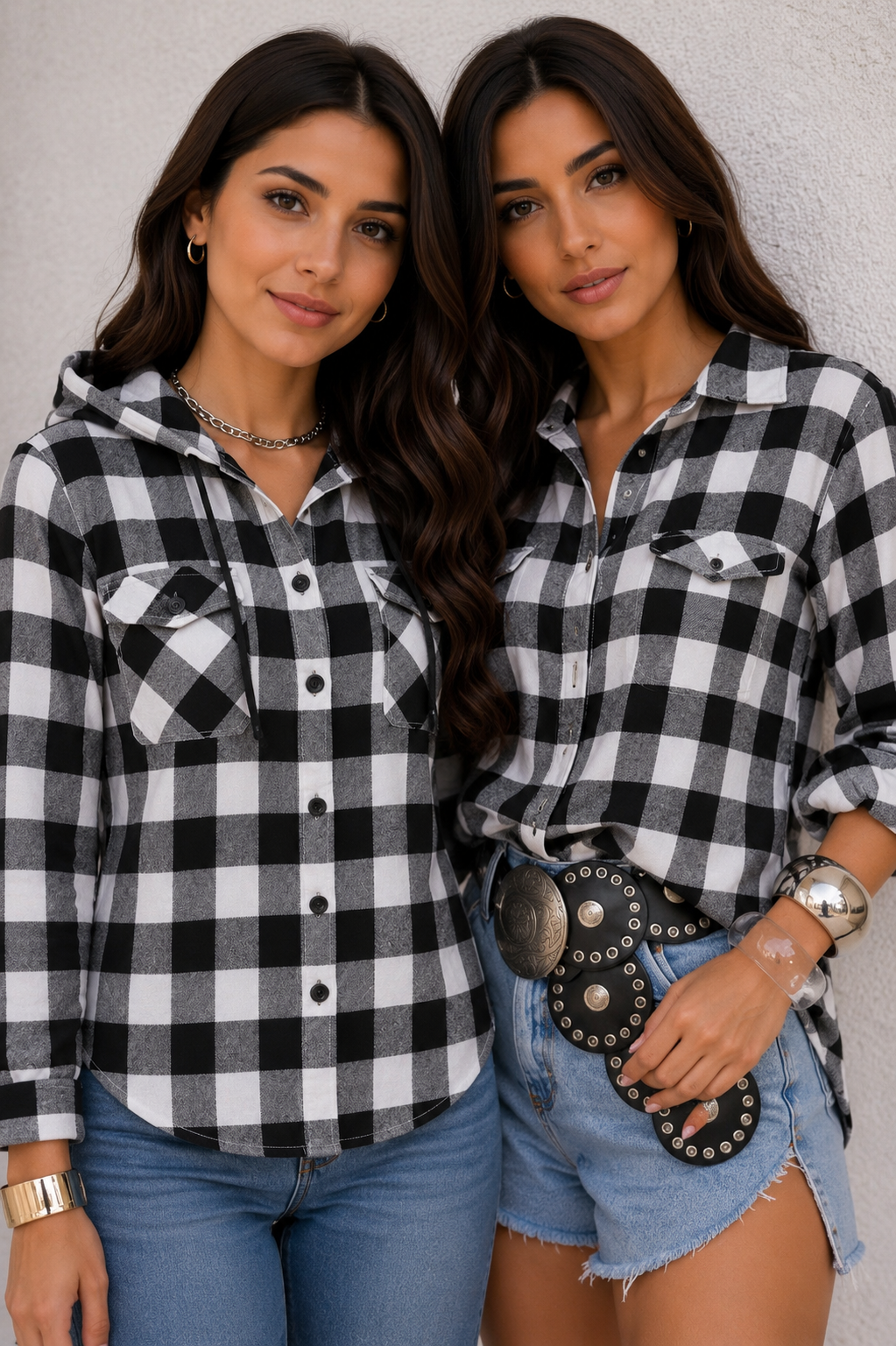 2306 Camisa beli capuz xadrez flanelada