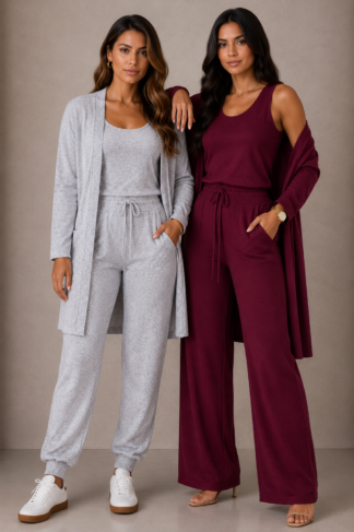 2350 Conjunto trijunto 3peças Max cardigan blusa regata e calça jogger ou pantalona lanzinha