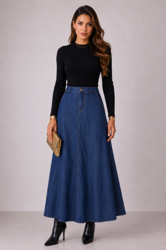 2124 Saia gata botão longa jeans