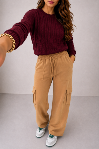 2484 Calça pantalona wide leg cargo moletom