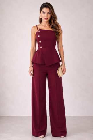 2344 Conjunto Emily blusa regata assimétrica botão e calça pantalona alfaiataria