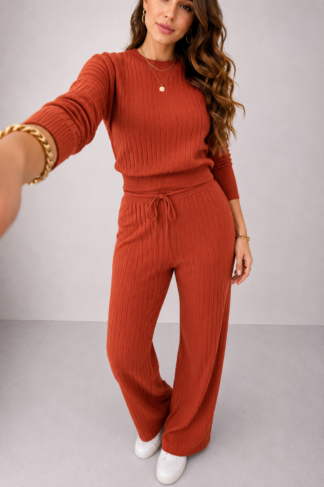 2407 Conjunto Anna blusa e calça pantalona canelada modal
