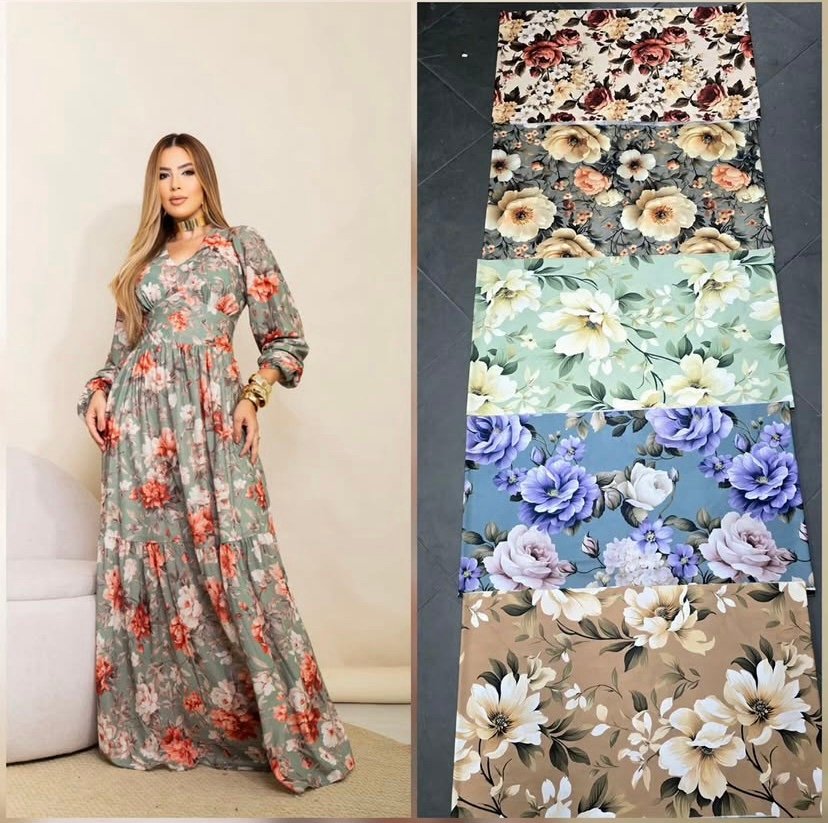 2118 Vestido Jaci longo decote V manga longa floral - Imagem 7