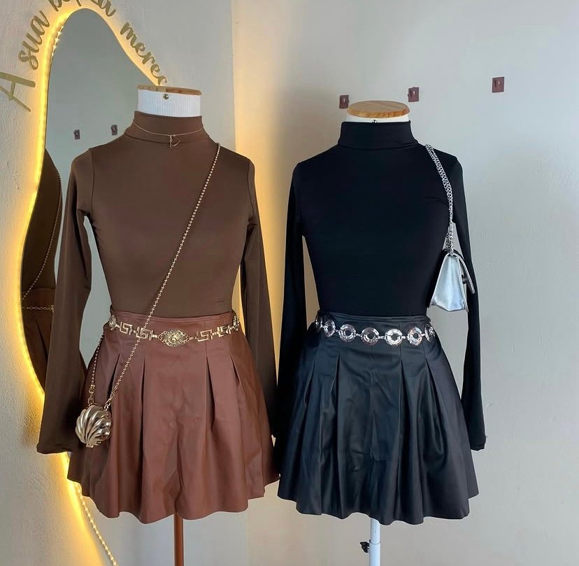 2320 Saia Rose plissada colegial courino - Imagem 2