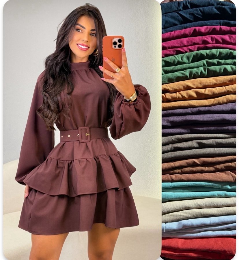 2315 Vestido Pill curto babado manga longa alfaiataria - Imagem 4