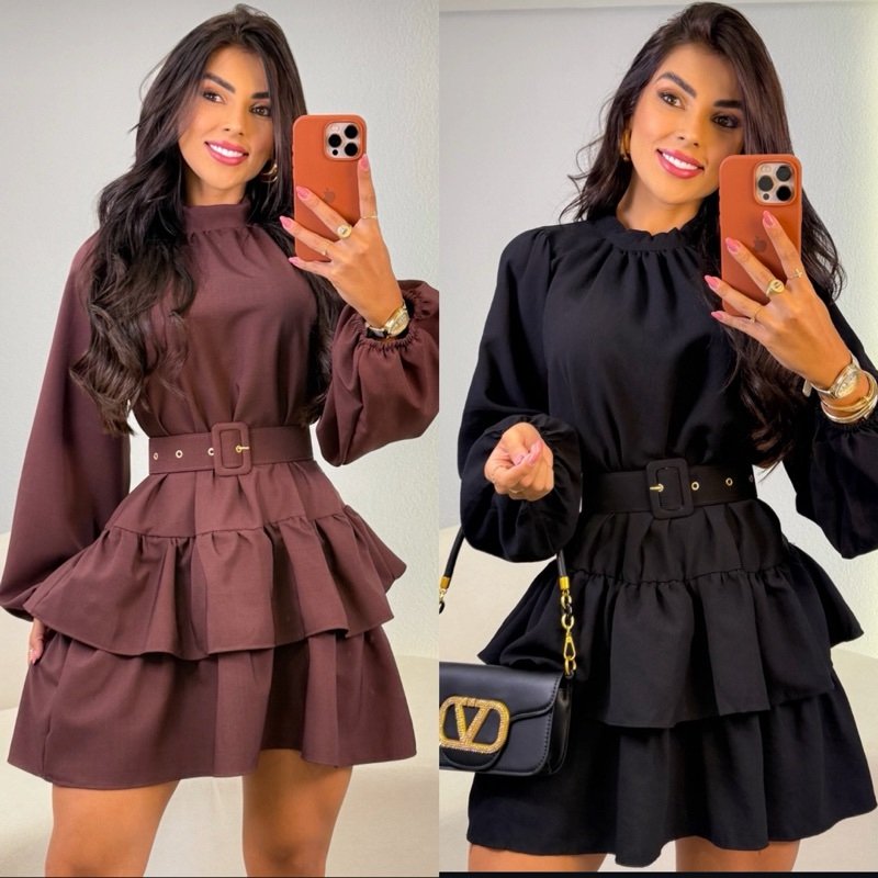 2315 Vestido Pill curto babado manga longa alfaiataria - Imagem 2