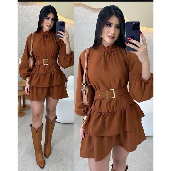 2315 Vestido Pill curto babado manga longa alfaiataria - Imagem 3