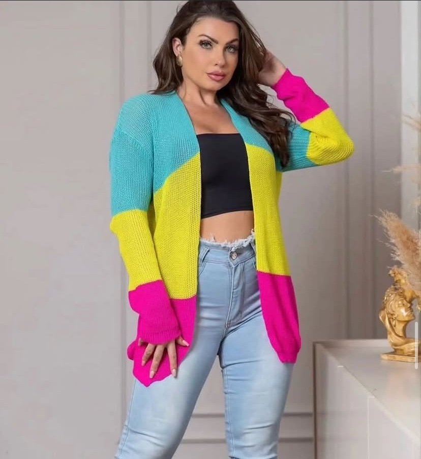 2323 Max cardigan Paula tricolor Barbie tricot - Imagem 2