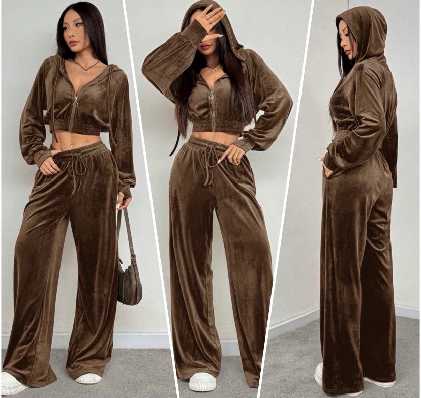 2332 Conjunto Cristian jaqueta cropped capuz e calça pantalona veludo - Imagem 2