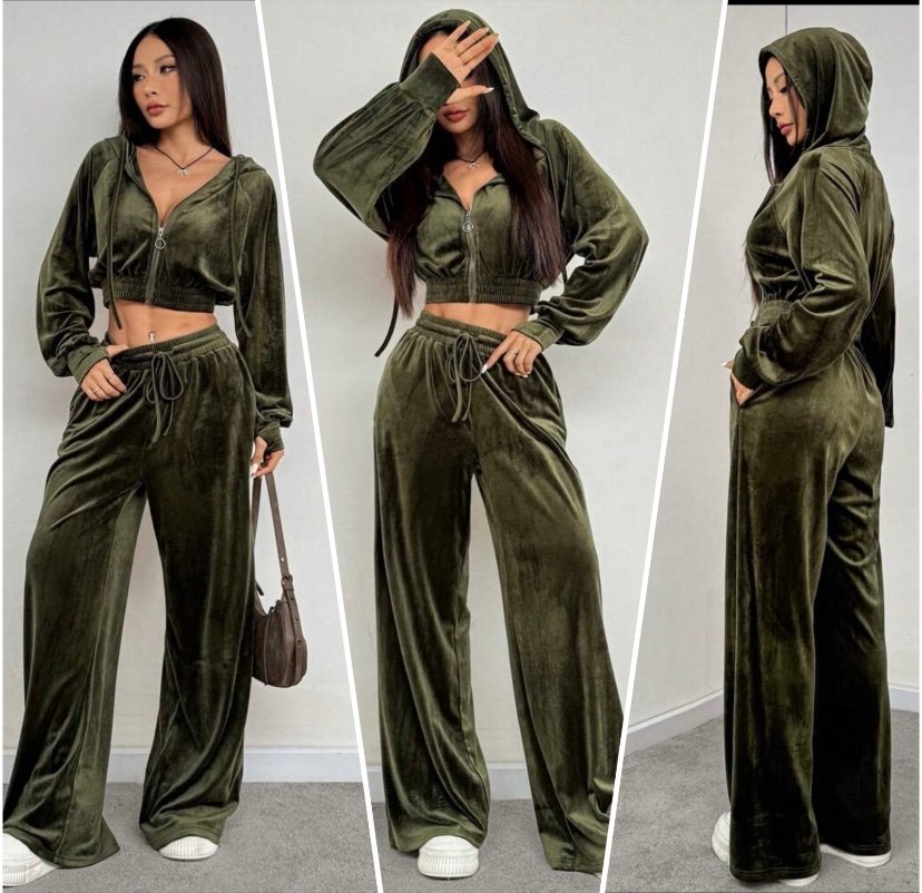 2332 Conjunto Cristian jaqueta cropped capuz e calça pantalona veludo - Imagem 3
