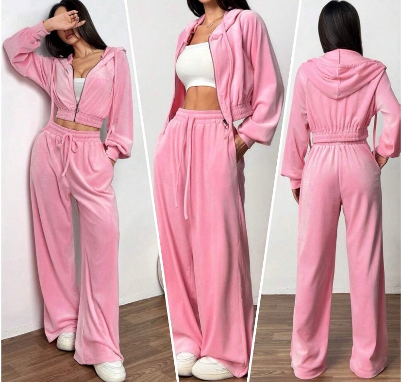 2332 Conjunto Cristian jaqueta cropped capuz e calça pantalona veludo - Imagem 4
