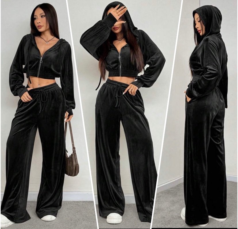 2332 Conjunto Cristian jaqueta cropped capuz e calça pantalona veludo - Imagem 5