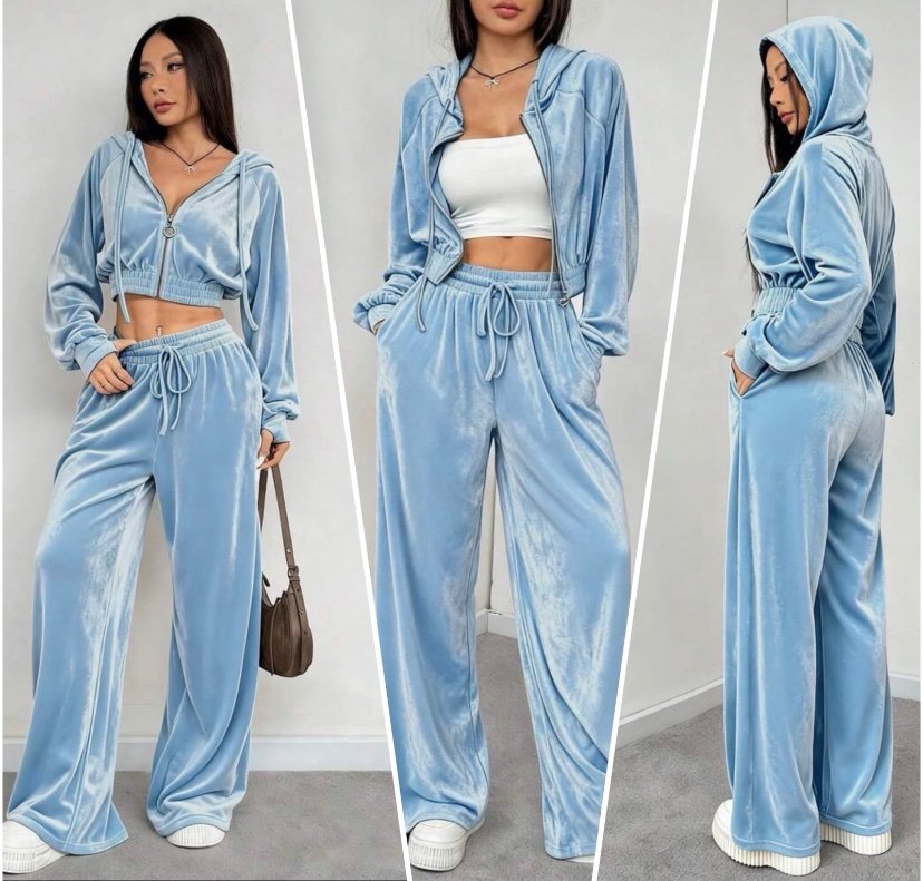 2332 Conjunto Cristian jaqueta cropped capuz e calça pantalona veludo - Imagem 6