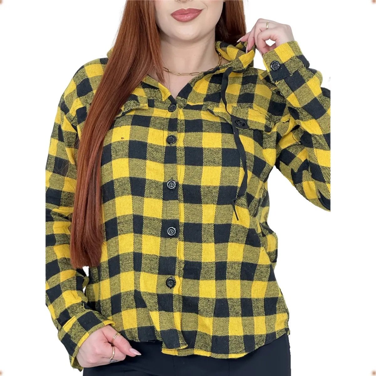 2306 Camisa beli capuz xadrez flanelada - Imagem 3
