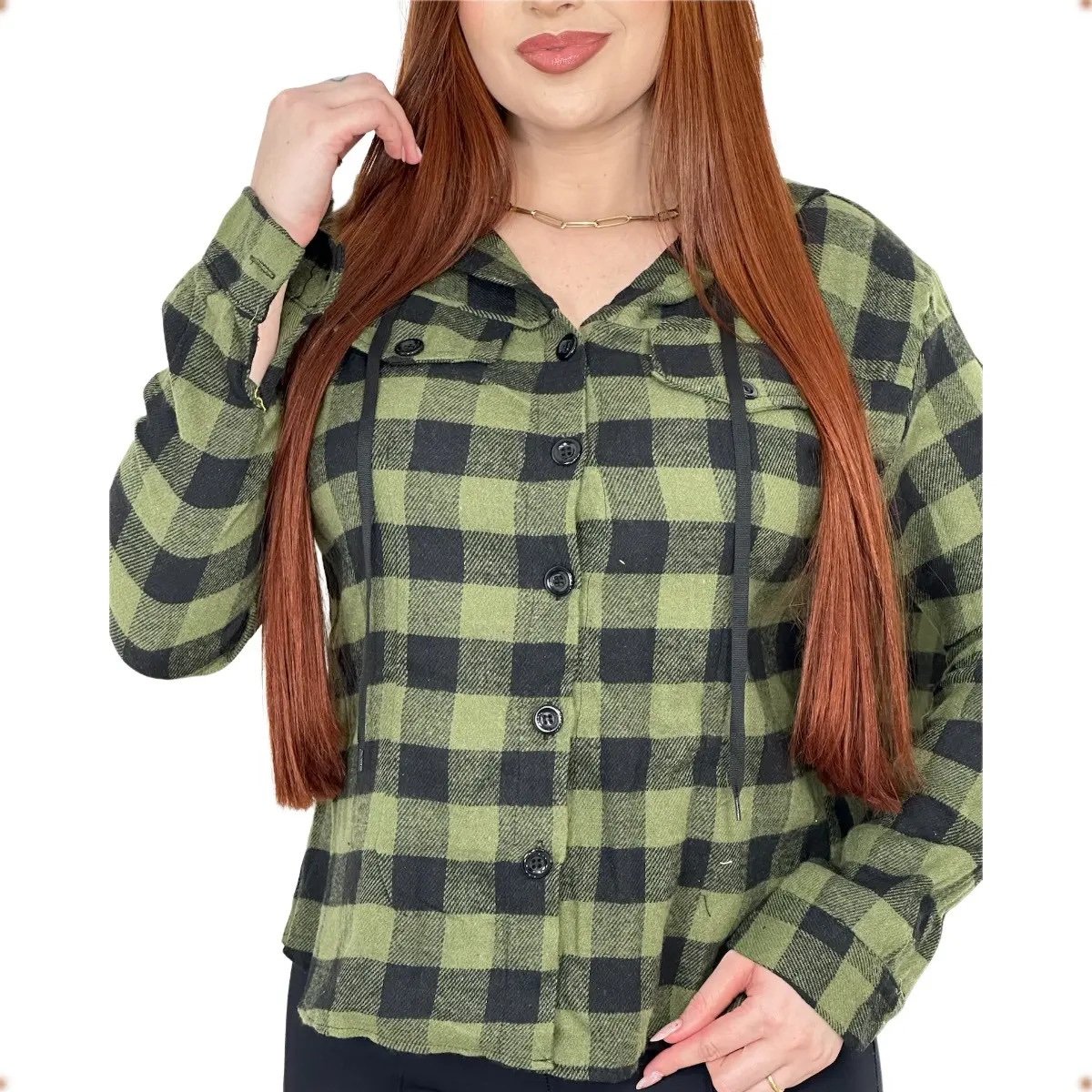 2306 Camisa beli capuz xadrez flanelada - Imagem 4