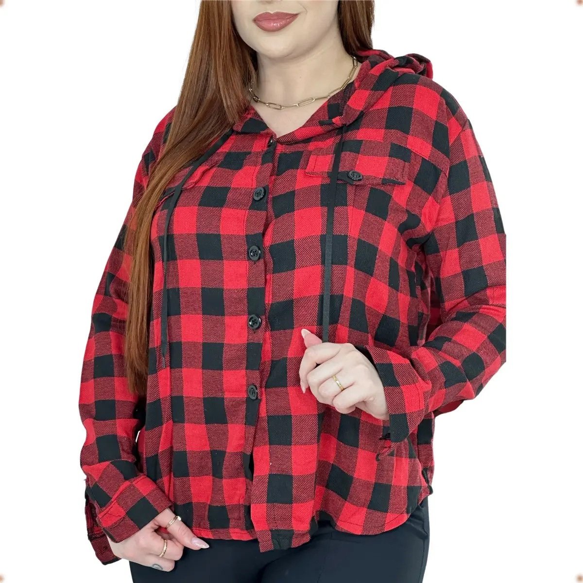 2306 Camisa beli capuz xadrez flanelada - Imagem 6