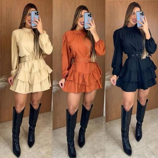 2315 Vestido Pill curto babado manga longa alfaiataria - Imagem 2