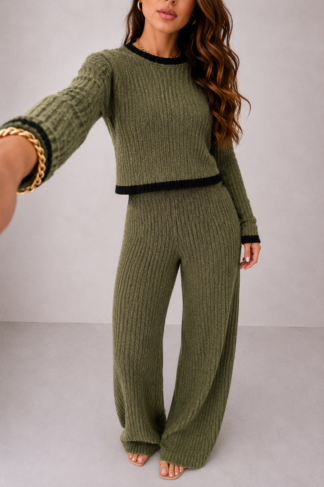 2407 Conjunto Anna blusa cropped e calça pantalona faixa bicolor mousse