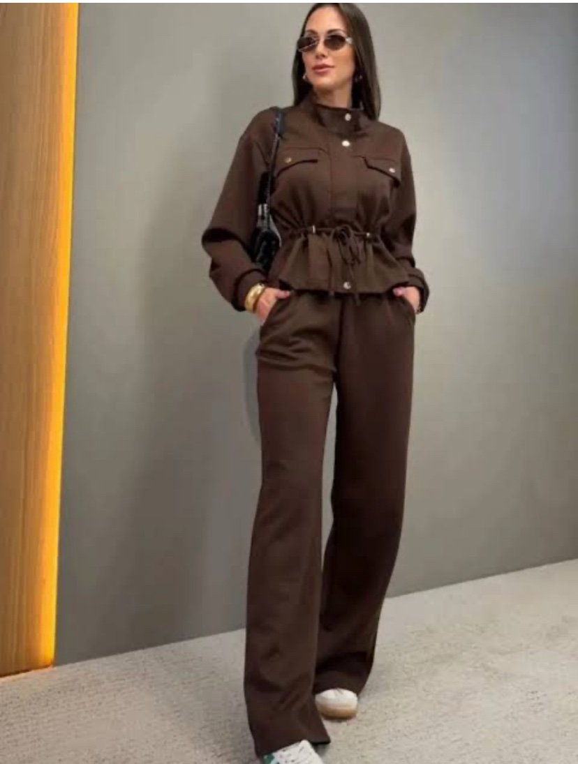 2462 Conjunto Sairi blusa estilo parka gola alta e calça pantalona moletom - Imagem 2