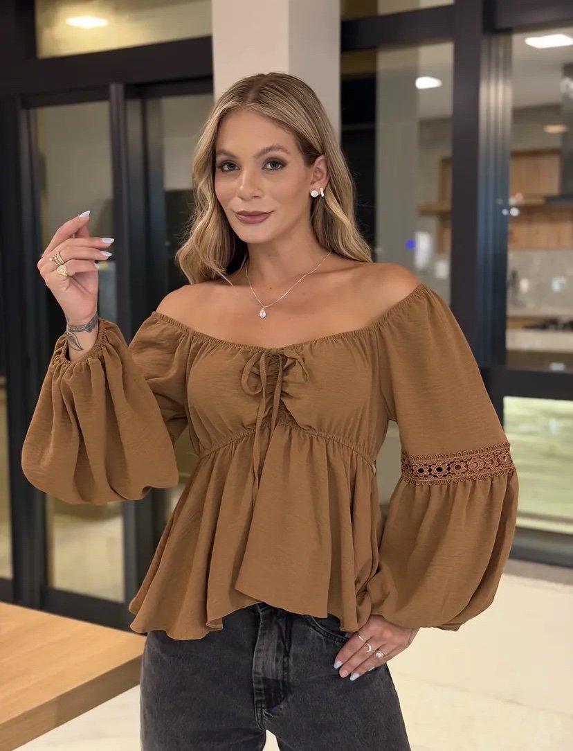 2497 Blusa Sandy ciganinha bata manga longa flores - Imagem 3