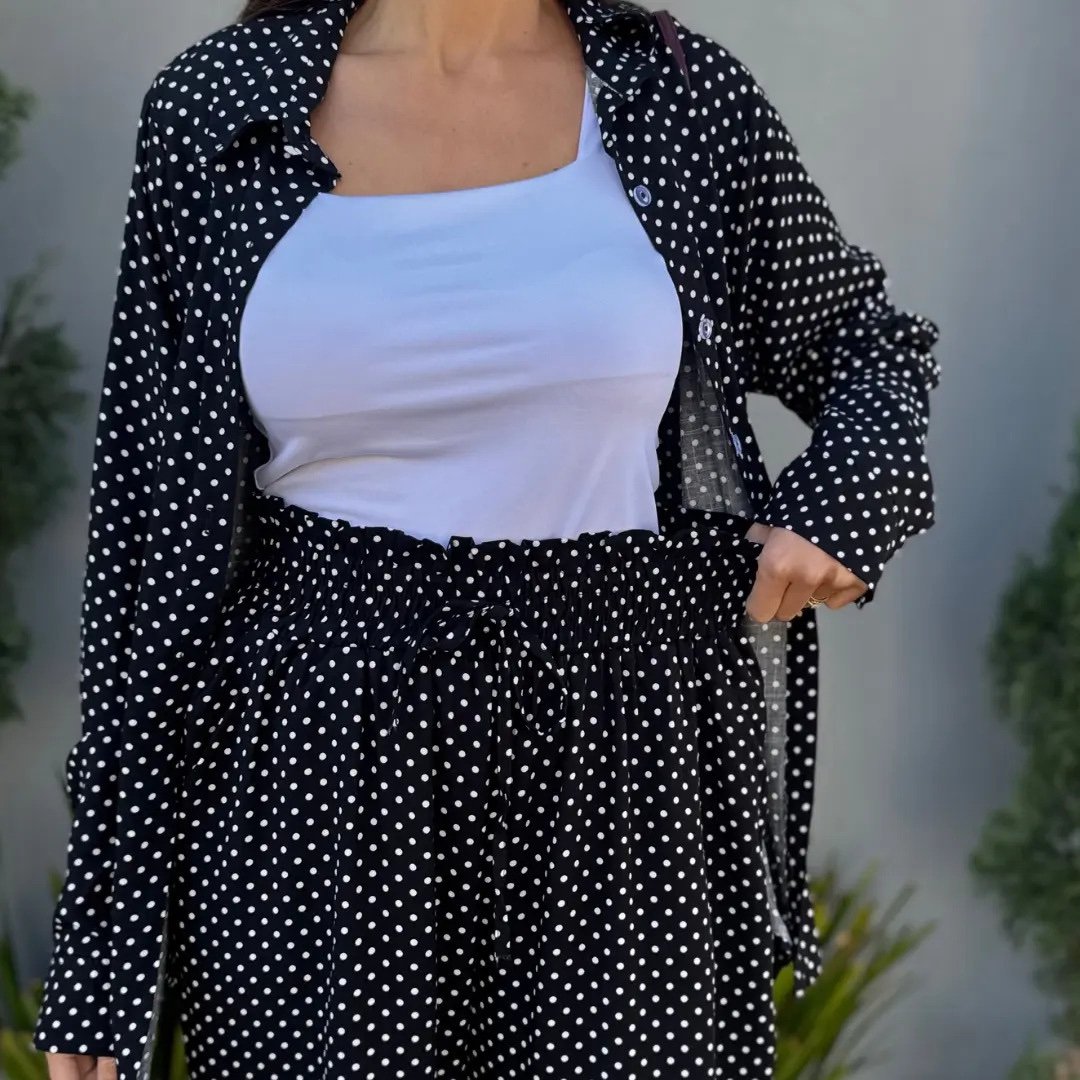 2831 Conjunto Sofia max camisa botão manga longa e calça pantalona elástico listrado póa - Imagem 5