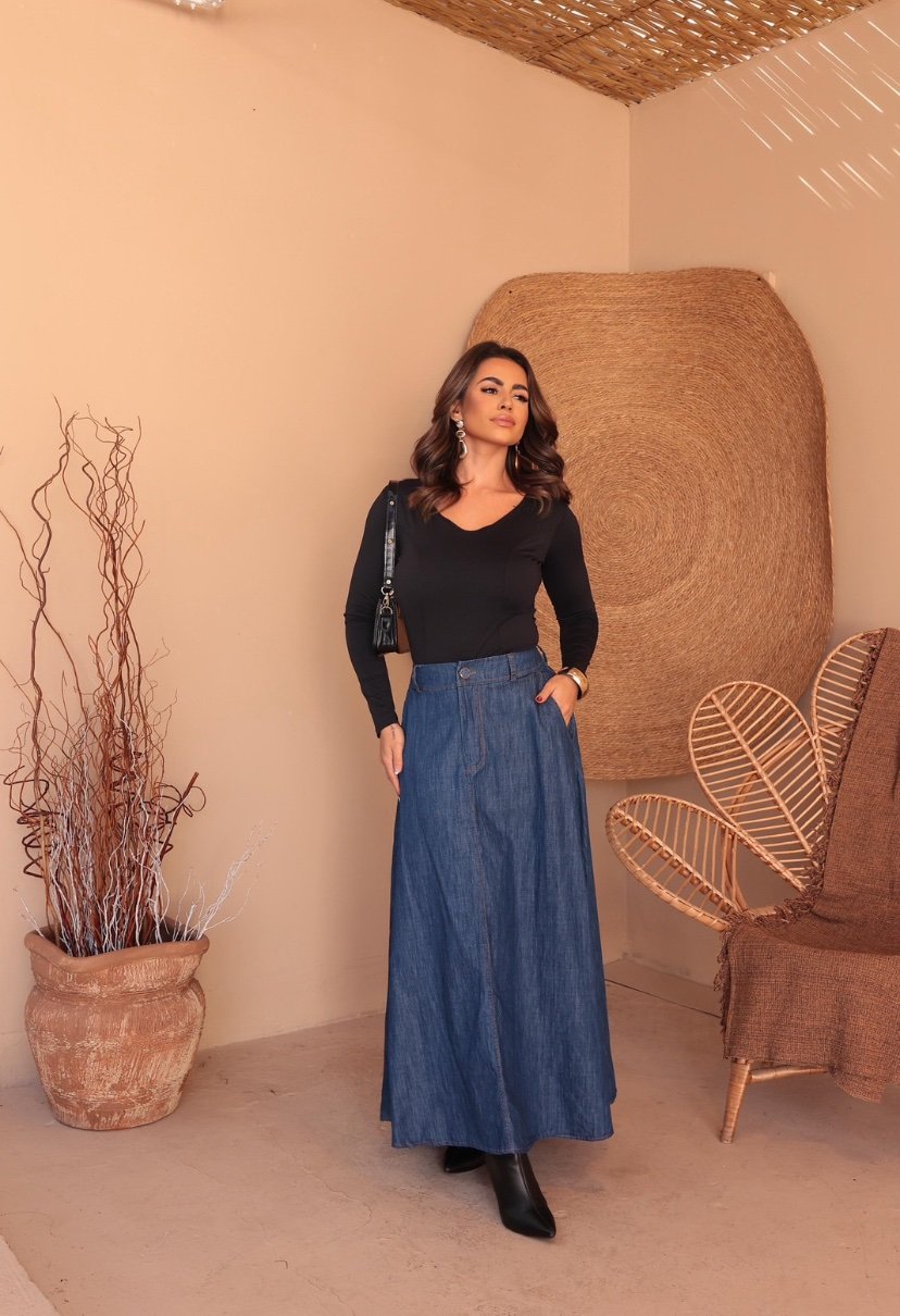2124 Saia gata botão longa jeans - Imagem 4