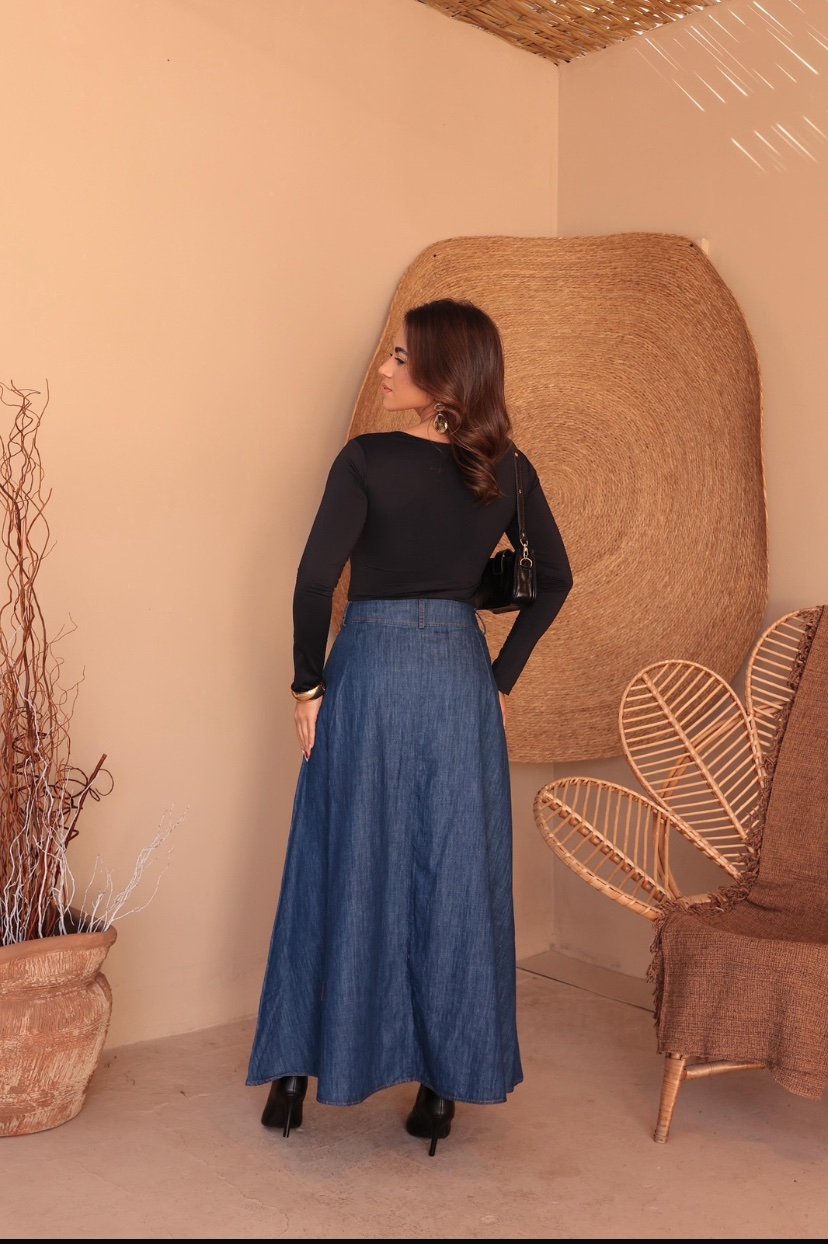 2124 Saia gata botão longa jeans - Imagem 5