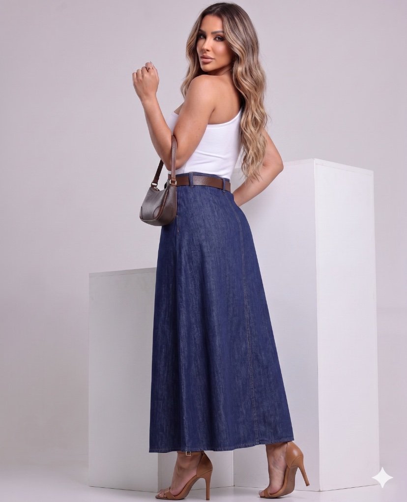 2124 Saia gata botão longa jeans - Imagem 3