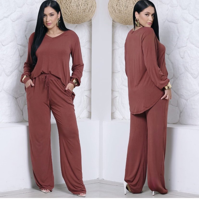2302 Conjunto Cida blusa tampa bumbum manga longa e calça pantalona - Imagem 2