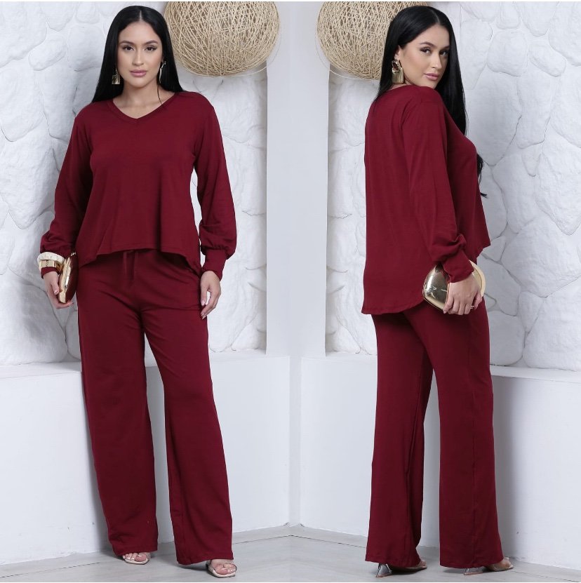 2302 Conjunto Cida blusa tampa bumbum manga longa e calça pantalona - Imagem 4