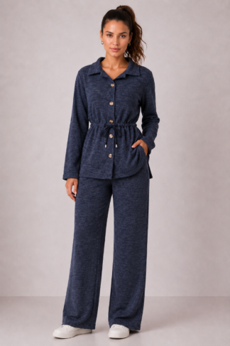 2572 Conjunto Nico blusa botão manga longa estilo parka e calça pantalona lanzinha