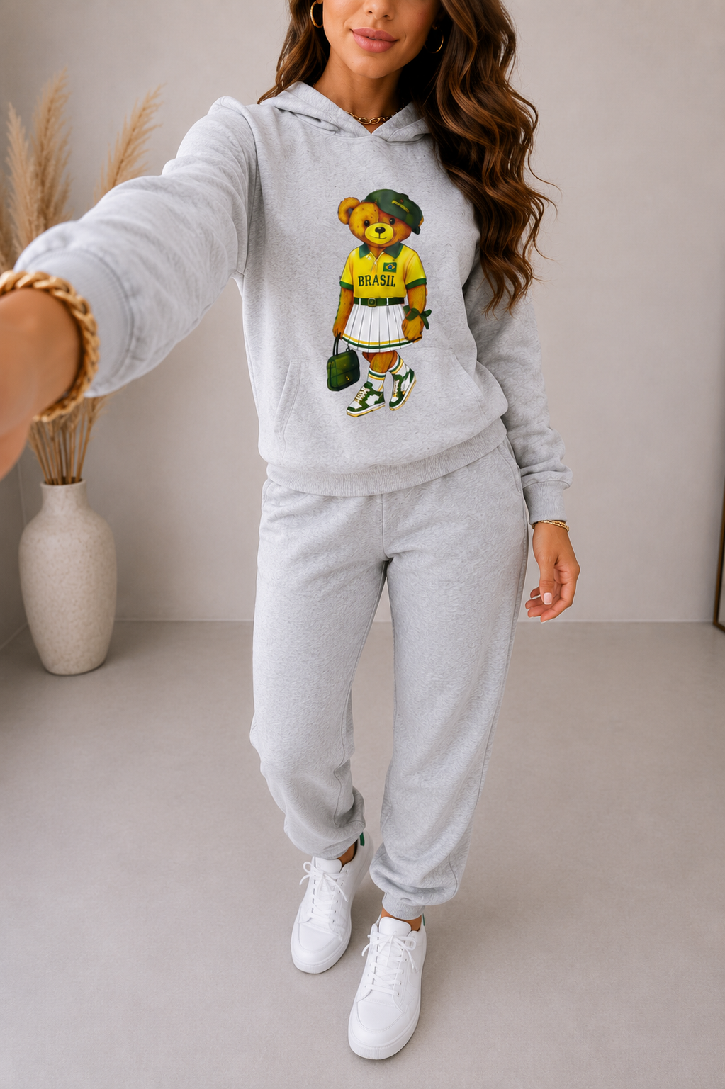 2229 Conjunto Jhis Brasil urso blusa ziper capuz e calça jogger moletom