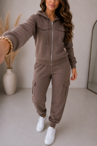 2229 Conjunto Jhis blusa ziper capuz e calça jogger cargo