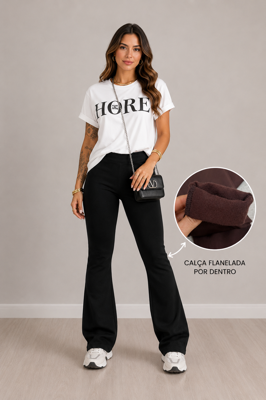 2509 Calça bailarina flarê flanelada